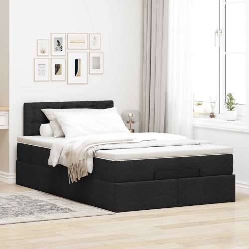 Otomanski krevet s madracem crni 120x190 cm tkanine - Crna 120 x 190 cm gumbi Cijena