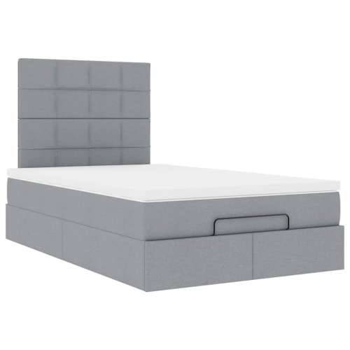 Otomanski krevet s madracem svijetlosivi 120x200 cm tkanine - Svjetlosiva 120 x 200 cm Blok s kvadratima Cijena