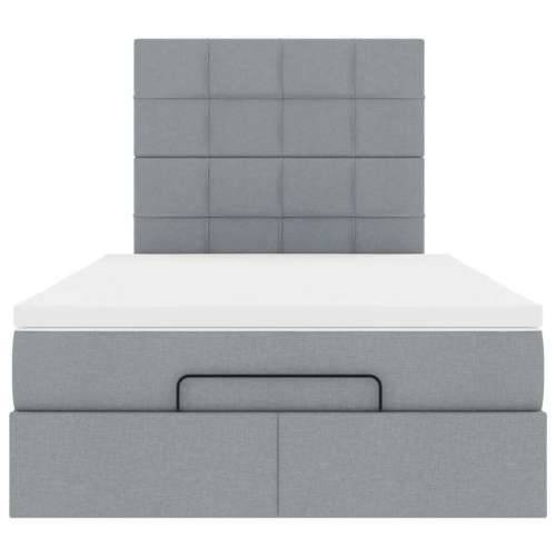 Otomanski krevet s madracem svijetlosivi 120x200 cm tkanine - Svjetlosiva 120 x 200 cm Blok s kvadratima Cijena
