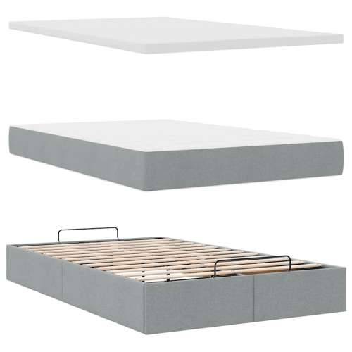 Otomanski krevet s madracem svijetlosivi 120x200 cm tkanine - Svjetlosiva 120 x 200 cm Blok s kvadratima Cijena