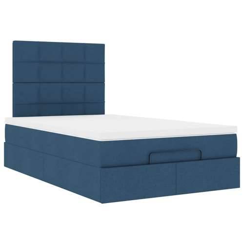 Otomanski krevet s madracem plavi 120x200 cm tkanine - Plava 120 x 200 cm Blok s kvadratima Cijena
