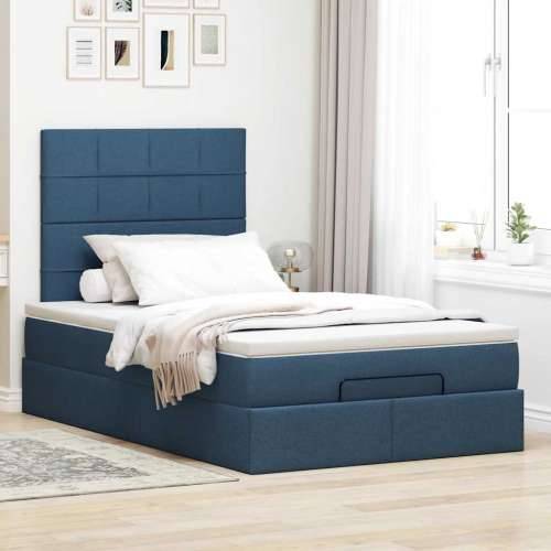 Otomanski krevet s madracem plavi 120x200 cm tkanine - Plava 120 x 200 cm Blok s kvadratima Cijena