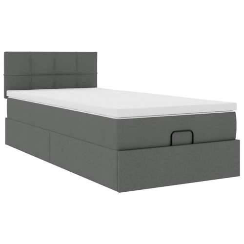 Otomanski krevet s madracem tamnosivi 90x200 cm tkanine - Tamno siva 90 x 200 cm Blok s kvadratima Cijena