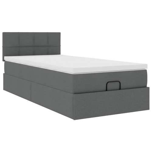Otomanski okvir kreveta s madraca tamnosivi 80x200cm od tkanine - Tamno siva 80 x 200 cm Blok s kvadratima Cijena