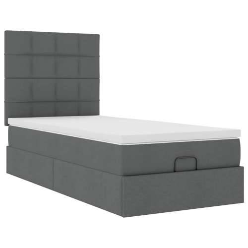 Otomanski okvir kreveta s madraca tamnosivi 90x190cm tkanine - Tamno siva 90 x 190 cm Blok s kvadratima Cijena