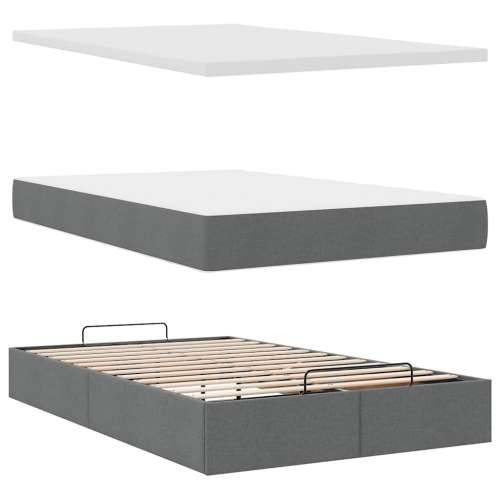Otomanski krevet s madracem tamnosivi 120x190 cm tkanine - Tamno siva 120 x 190 cm Blok s kvadratima Cijena