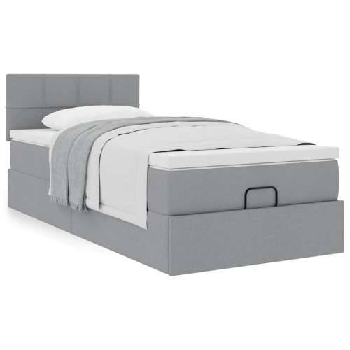 Otomanski okvir kreveta s madraca svijetlosivi 80x200cm tkanine - Svjetlosiva 80 x 200 cm Blok s kvadratima Cijena
