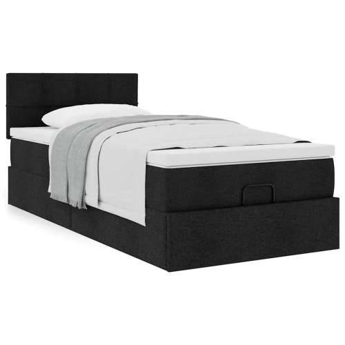 Otomanski okvir kreveta s madraca crni 80x200cm od tkanine - Crna 80 x 200 cm Blok s kvadratima Cijena