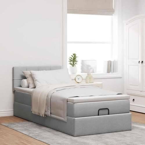 Otomanski okvir kreveta s madraca svijetlosivi 90x190cm tkanine - Svjetlosiva 90 x 190 cm Blok s kvadratima Cijena