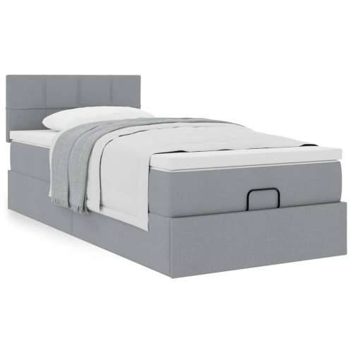 Otomanski okvir kreveta s madraca svijetlosivi 90x190cm tkanine - Svjetlosiva 90 x 190 cm Blok s kvadratima Cijena