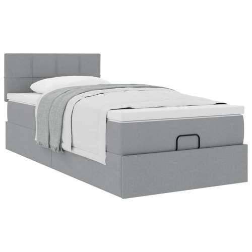 Otomanski okvir kreveta s madraca svijetlosivi 90x190cm tkanine - Svjetlosiva 90 x 190 cm Blok s kvadratima Cijena