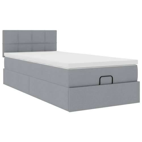 Otomanski okvir kreveta s madraca svijetlosivi 90x190cm tkanine - Svjetlosiva 90 x 190 cm Blok s kvadratima Cijena