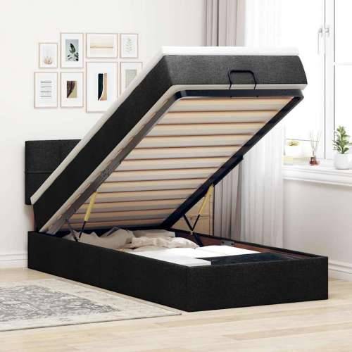 Otomanski okvir kreveta s madraca crni 90x190cm od tkanine - Crna 90 x 190 cm Blok s kvadratima Cijena