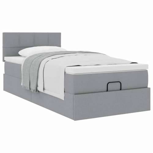 Otomanski krevet s madracem svijetlosivi 90x200 cm tkanine - Svjetlosiva 90 x 200 cm Blok s kvadratima Cijena