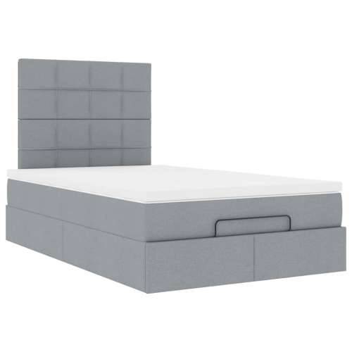 Otomanski krevet s madracem svjetlosivi 120x190 cm tkanine - Svjetlosiva 120 x 190 cm Blok s kvadratima Cijena