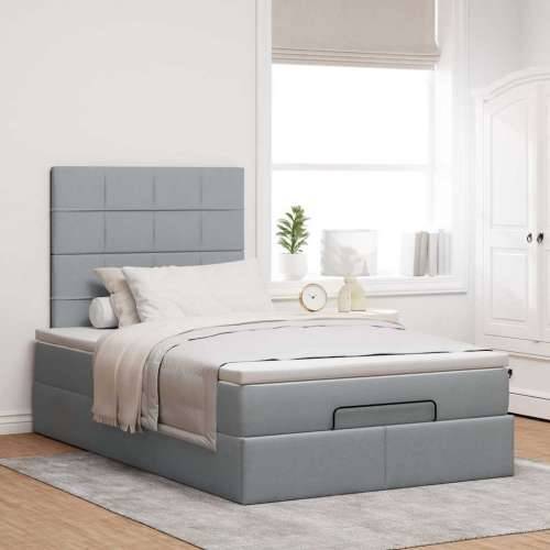 Otomanski krevet s madracem svjetlosivi 120x190 cm tkanine - Svjetlosiva 120 x 190 cm Blok s kvadratima Cijena