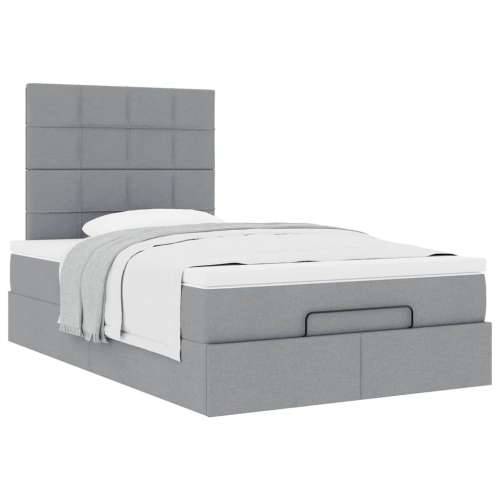Otomanski krevet s madracem svjetlosivi 120x190 cm tkanine - Svjetlosiva 120 x 190 cm Blok s kvadratima Cijena