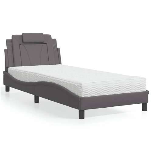 Krevet s madracem sivi 90 x 190 cm od umjetne kože - Siva 90 x 190 cm Cijena
