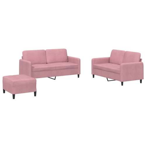 3-dijelni set sofa ružičasti baršunasti - Ružičasta s jastučićima i tabureom Cijena