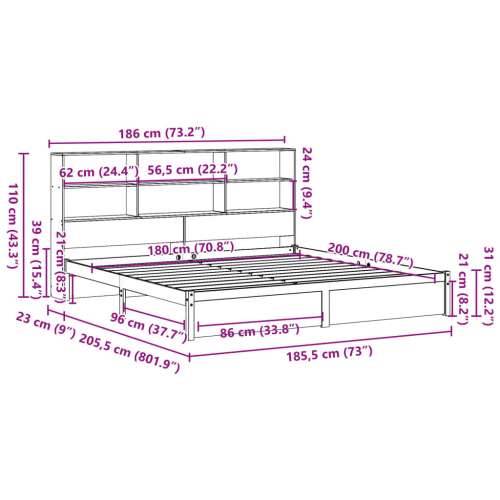 Krevet s regalom za knjige bez madraca 180x200 cm od borovine - Prirodna 180 x 200 cm Cijena