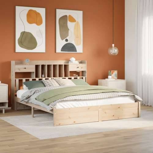 Krevet s regalom za knjige bez madraca 180x200 cm od borovine - Prirodna 180 x 200 cm Cijena