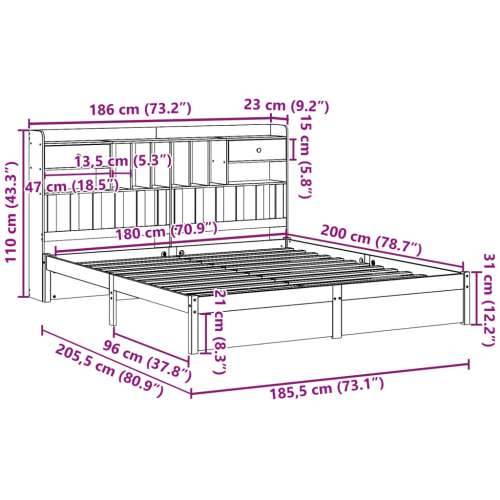 Krevet s regalom za knjige bez madraca 180x200 cm od borovine - Prirodna 180 x 200 cm Cijena