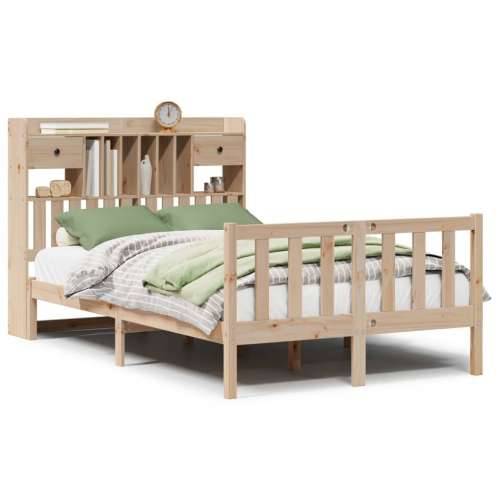 Krevet s regalom za knjige bez madraca 135x190 cm od borovine - Prirodna 135 x 190 cm Cijena