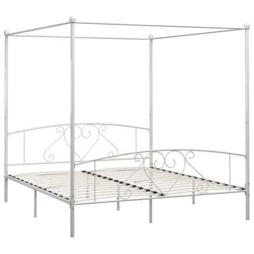 Okvir za krevet s nadstrešnicom bijeli metalni 180 x 200 cm  - Bijela 180 x 200 cm Cijena