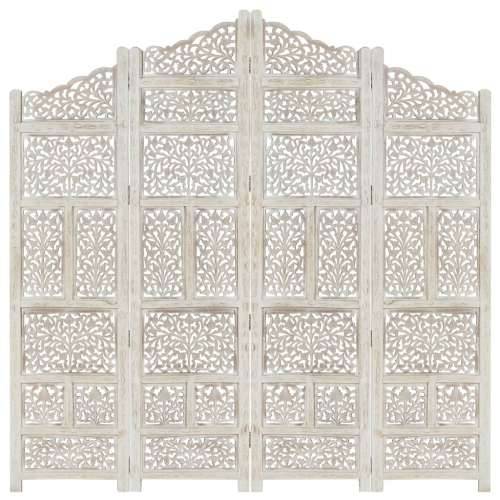Sobna pregrada s 4 panela bijela 160x165 cm masivno drvo manga