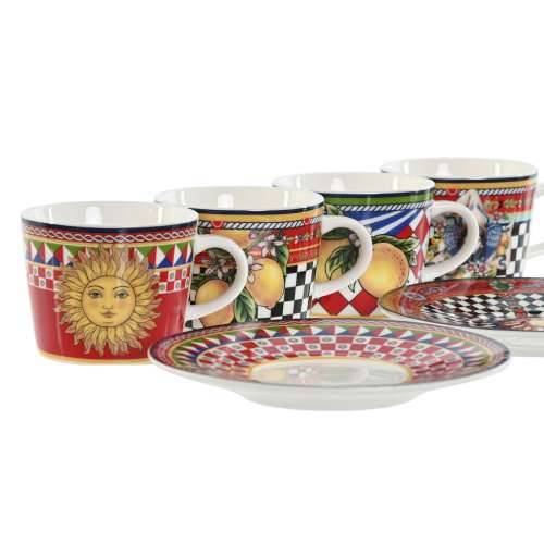 Set Šalica s Tanjurićima Home ESPRIT Rumena Crvena Porculan 12,5 x 12,5 x 1,5 cm (4 kom.) Cijena