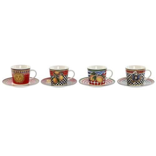 Set Šalica s Tanjurićima Home ESPRIT Rumena Crvena Porculan 220 ml 15,6 x 15,6 x 1,7 cm (4 kom.) Cijena