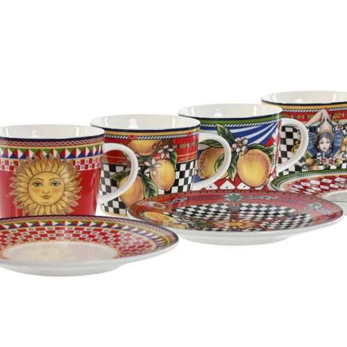 Set Šalica s Tanjurićima Home ESPRIT Rumena Crvena Porculan 220 ml 15,6 x 15,6 x 1,7 cm (4 kom.) Cijena