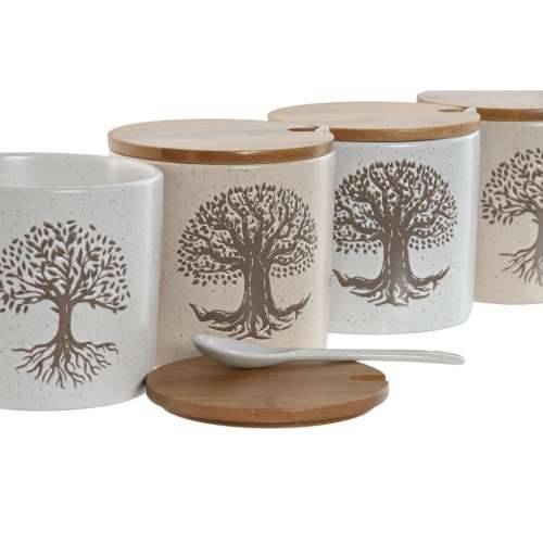 Zdjela za Šećer Home ESPRIT Bijela Bež Bambus Gres Keramika 9,5 x 9,5 x 9,5 cm (4 kom.) Cijena