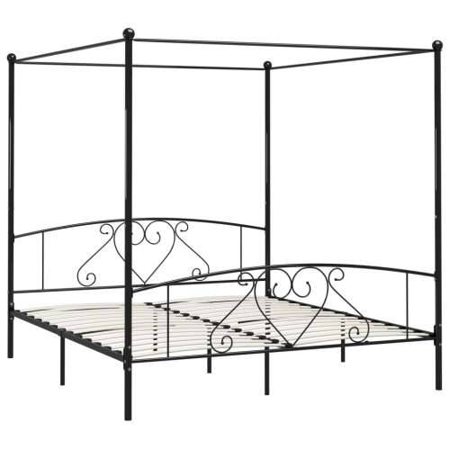 Okvir za krevet s nadstrešnicom crni metalni 180 x 200 cm  - Crna 180 x 200 cm Cijena