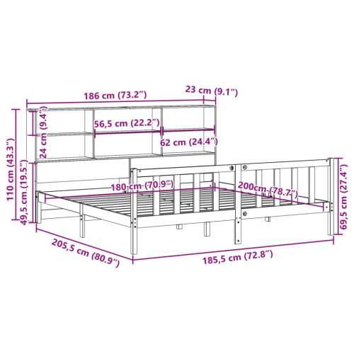 Krevet s regalom za knjige bez madraca 180x200 cm od borovine - Prirodna 180 x 200 cm Cijena