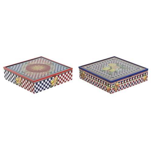 Kutija za Čajeve Home ESPRIT Plava Crvena Pisana Metal Kristal Drvo MDF 24 x 24 x 6,5 cm (2 kom.) Cijena