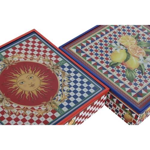 Kutija za Čajeve Home ESPRIT Plava Crvena Pisana Metal Kristal Drvo MDF 24 x 24 x 6,5 cm (2 kom.) Cijena