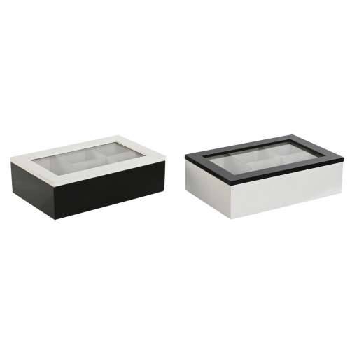 Kutija za Čajeve Home ESPRIT Bijela Crna Metal Kristal Drvo MDF 23 x 15 x 6,5 cm (2 kom.) Cijena