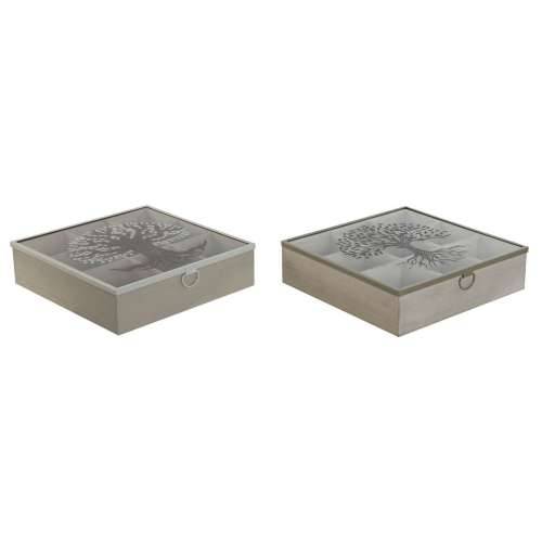 Kutija za Čajeve Home ESPRIT Smeđa Bež Metal Kristal Drvo MDF 24 x 24 x 6,5 cm (2 kom.) Cijena