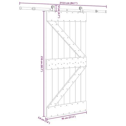 Klizna vrata s priborom za montažu 95 x 210 cm masivna borovina - 95 x 210 cm (213.5 cm) 1 Trokutasti Cijena
