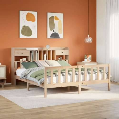 Krevet s regalom za knjige bez madraca 180x200 cm od borovine - Prirodna 180 x 200 cm Cijena