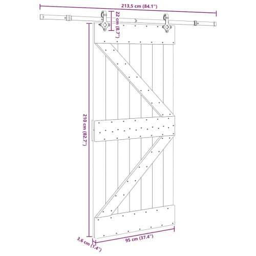 Klizna vrata s priborom za montažu 95 x 210 cm masivna borovina - 95 x 210 cm (213.5 cm) 1 Trokutasti Cijena