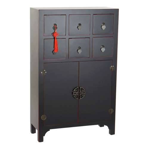 Ormarić s ladicama DKD Home Decor Crna Crvena Pisana Jela Drvo MDF Orijentalno 63 x 27 x 101 cm Cijena