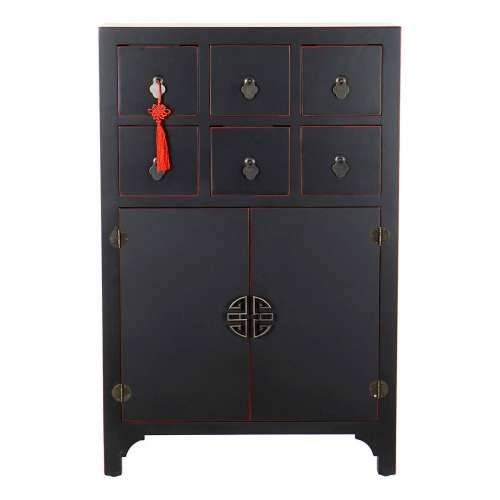 Ormarić s ladicama DKD Home Decor Crna Crvena Pisana Jela Drvo MDF Orijentalno 63 x 27 x 101 cm Cijena