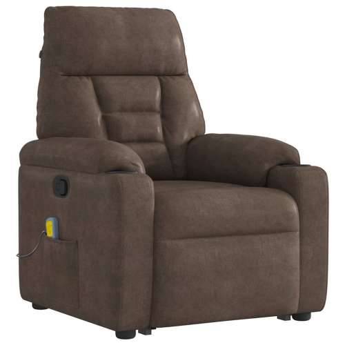 Masažni naslonjač - Masažna fotelja na podizanje smeđi od mikrovlakana - Smeđa 1 manual reclining function Da Cijena