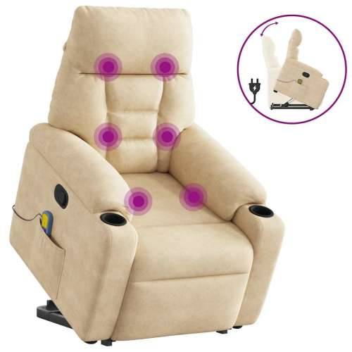 Masažni naslonjač - Masažna fotelja na podizanje krem od mikrovlakana - Krema 1 manual reclining function Da Cijena