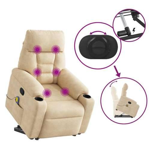 Masažni naslonjač - Masažna fotelja na podizanje krem od mikrovlakana - Krema 1 manual reclining function Da Cijena