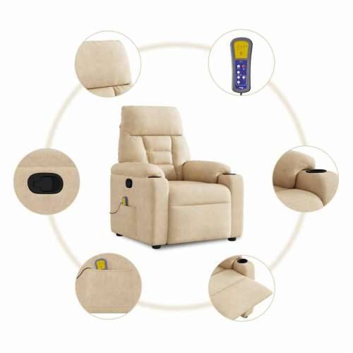Masažni naslonjač - Masažna fotelja na podizanje krem od mikrovlakana - Krema 1 manual reclining function Da Cijena