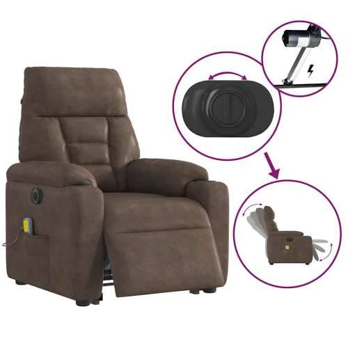Električni Masažni naslonjač - Masažna fotelja na podizanje smeđi od mikrovlakana - Smeđa 1 electric reclining function Da Cijena