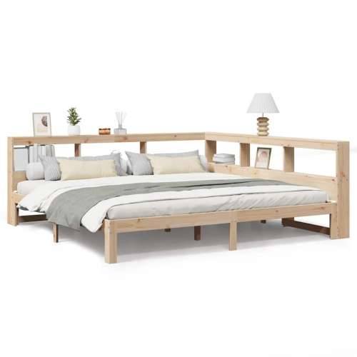 Krevet s regalom za knjige bez madraca 200 x 200 cm od borovine - Prirodna 200 x 200 cm Cijena
